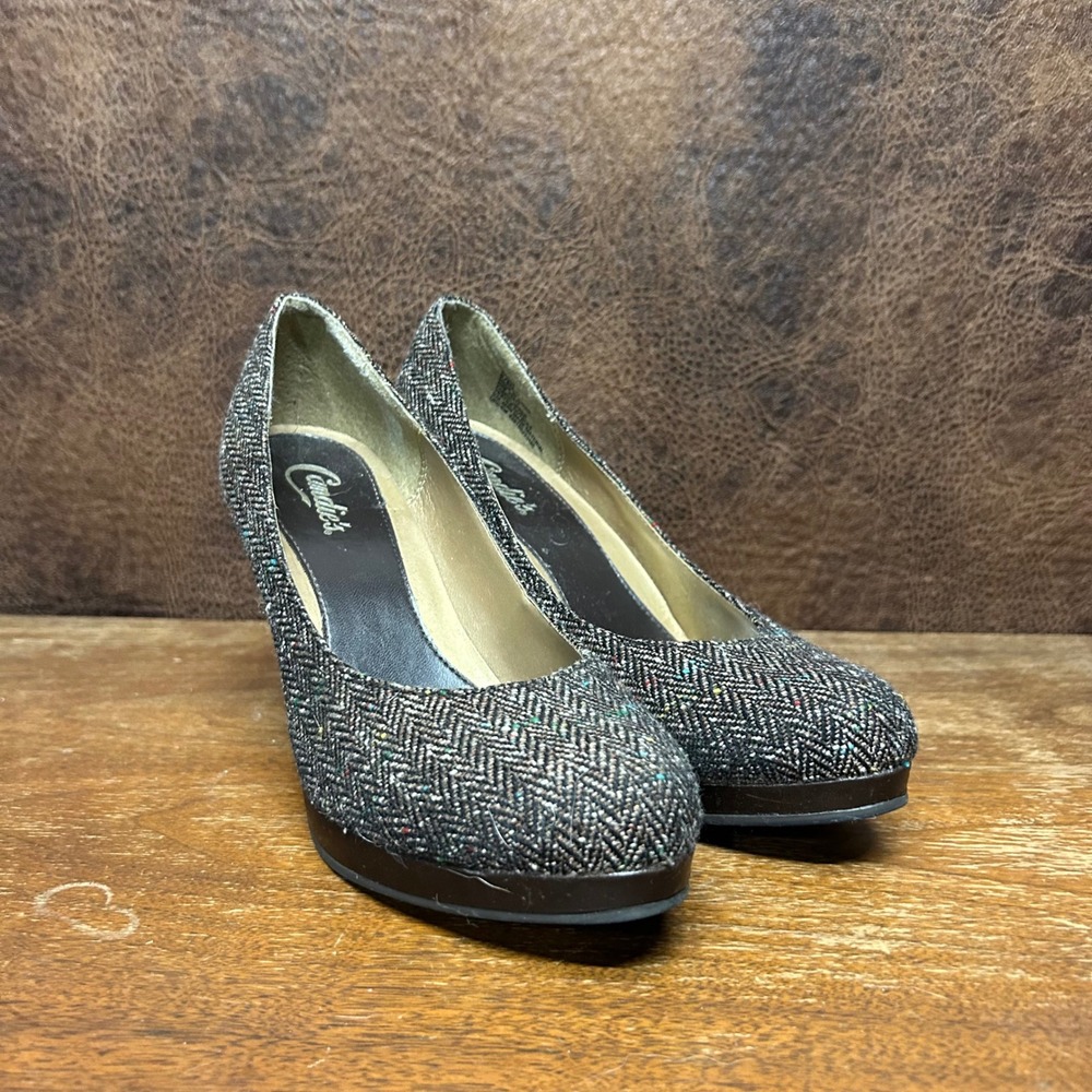 Candie's Tweed 9 medium Chunky Pump Heel Business Casual Neutral Work - Picture 6 of 8